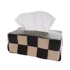 華夫格棋盤編織衛生紙盒 奶茶色/棋盤黑 人工皮革, 20 x 13 x 9cm