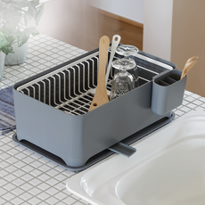 FREIZ 和平 多功能可調式碗盤瀝水架8件組, 灰色, 1組