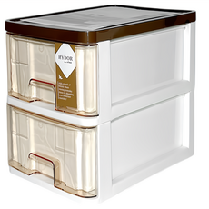 新喜多抽屜盒 26 × 17.5 × 20.5cm 咖啡色 桌面收納盒 辦公室收納, 2層