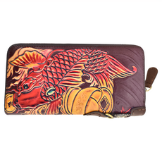 真皮頭層牛皮皮雕錢包長夾男夾女夾 LH884