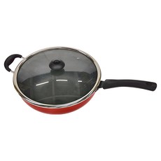 kosfu kitchen ware 鍋師傅 台灣製造 超硬紅色炒鍋 附玻璃, 33cm, 1組