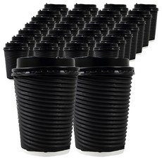 公版瓦楞橫紋杯, 12oz 黑色, 耐熱5度~90度, 搭配90口徑杯蓋, 25個, 20組