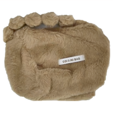 COISINI BAG 兔絨手提包, 精美質感, 舒適柔軟, 咖啡色, 20cm x 13cm x 13cm