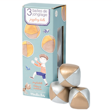 Moulin Roty 遊戲小沙包 Set, 3入雜耍球, 4歲以上適用, 1盒, 質感金 + 星空銀