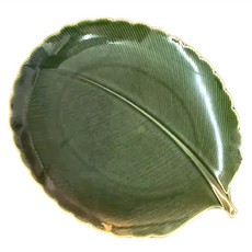 織部葉形9皿-日本製 25.3x20x2.5cm 瓷 綠色, 1個
