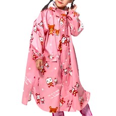 Fairrain 親子豆腐熊寶貝前開式雨衣 成人款，聚酯纖維防水布，塑鋼拉鍊，雙層防雨門襟, 粉色系, 2XL