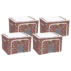 100L衣物收納箱, 防水牛津布, 透明視窗, 側拉把手, 60 x 42 x 40cm, 咖啡小熊, 4個