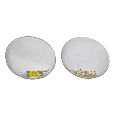 JUST HOME 芸語手繪陶瓷2件組, 2件組7吋盤, 覓密 + 朵花 白色, 1組