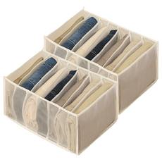 葉子小舖 透視櫃子衣褲收納盒 分隔網紗7格款 大 米色 抽屜整理 衣物收納, 2個