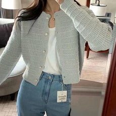 復古小香風圓領針織外套 灰色 Y7411, 肩寬37cm 胸寬45cm 袖長50cm 長49cm