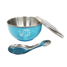 BuBee兒童香醇不鏽鋼隔熱碗 附不鏽鋼蓋 11.5 x 5.8cm 330ml, Y-205SS 顏色隨機, 1組