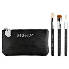 SIGMA BEAUTY 魅力四射迷你眼部刷具3件組 附皮革化妝包, 1組, 刷柄 黑色