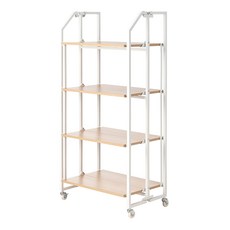 SHIMOYAMA 多功能折疊置物架 附輪, 北歐風木質, 4層