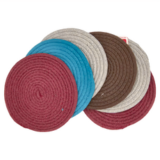 粉彩小兔 編織隔熱墊 Set 直徑約18cm±5%, 紅色 + 紫色 + 灰色 + 藍色 +棕色, 1包