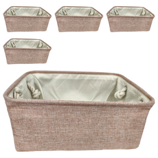 棉麻收納籃 結實提手設計 大容量儲物空間 加厚精紡棉麻, 中(36 x 27 x 16cm), 夢幻粉, 5個
