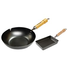 極PREMIUM 不易生鏽窒化鐵炒鍋玉子燒2件組 日本製 28cm + 18 x 13cm 烹飪鍋具, 1組