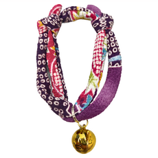 Necoichi 貓壹 手工和風項圈 縐綢金貓鈴, 15~27cm, 紫色, 1個