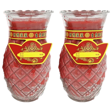 華慶堂 鳳梨蠟燭一對, 紅色黃色, 宗教禮俗用, 1組