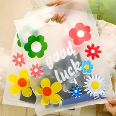 Mandeulhabi 花朵設計禮品用手提塑膠購物袋, 50個, 半透明