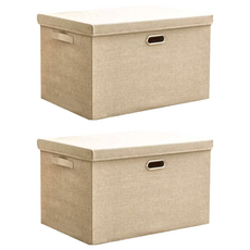 棉麻摺疊收納箱 灰色可選, M(37 x 27 x 26cm), 暖心米, 2個