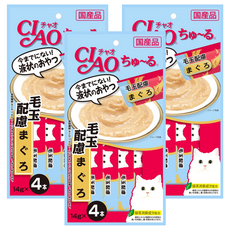 INABA CIAO 啾嚕 化毛配方肉泥, 條狀包裝方便餵食, 綠茶除臭成分配方, 日本國產, 鮪魚, 56g, 3袋