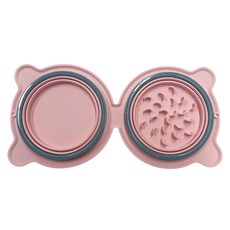 寵物摺疊矽膠雙碗, 1個, 粉紅色