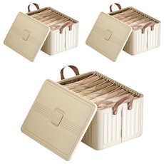 SHCJ 生活采家 可折疊衣物整理堆疊收納籃 大容量 收納不佔空間 提把設計, 大號7格有蓋, 奶油白, 3個