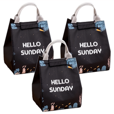 小麥購物 手提保溫便當袋 Y749 47g, HELLO 粉兔 黑色, 3個