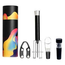 禮盒裝氣壓開瓶器 4件套 開酒倒酒存酒, 1組