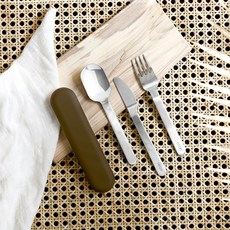 HYDY 美國環保餐具套組 各1件, 刀子 + 叉子 + 湯匙 + 餐具保護套, 摩卡色, 1組