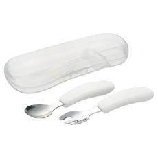 Richell 利其爾 不鏽鋼匙叉組附盒, 湯匙+叉子, 米, 1組