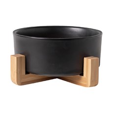 寵物陶瓷碗 6號直口碗 大 + 木架, 黑色, 1組