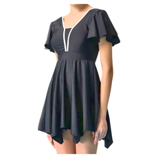 Summer Love 夏之戀 大女連身帶裙泳衣 附泳帽X1+活動式罩杯, 深灰色