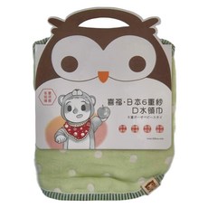 HiBOU 喜福 6重紗寶貝圍兜兜 日本進口D水領巾 39.5X17CM 台灣製, 波點綠, 1個