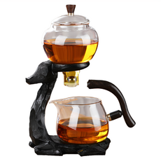 BOACUP 一鹿有你 自動磁吸泡茶器 無杯子 蓋碗 口徑7 x 15.5cm 500ml + 公杯 口徑8 x 15.5cm 400ml + 支架 頭徑12.5 底徑16 x 17.5cm, 黑色福鹿, 900ml, 1組