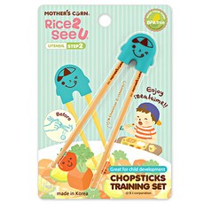 MOTHER'S CORN 兒童學習筷組, 玉米材料製, 輔助孩子正確使用筷子, 前端防滑設計, 藍色, 1雙