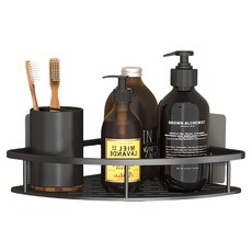 拍平方 太空鋁浴室收納架 三角 標準 無痕貼片, 黑色, 1組, 28 x 22 x 5cm