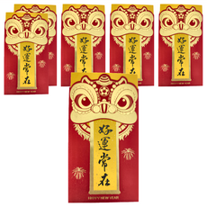 醒獅紅包袋 Set, 6入/包 5包, 紙材質 9*17cm