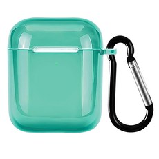 AirPods Pro 透明TPU保護殼 + 防丟登山扣 1/2代, 湖水綠, 1個