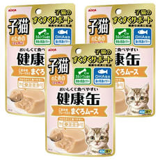 AiXiA 健康罐餐包 KCKP-2幼貓 魚片&鮪魚慕斯, 海鮮, 40g, 3包