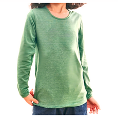 GIAT 兒童捍溫吸濕發熱衣 圓領款 輕量體感 保暖, 140, 綠條