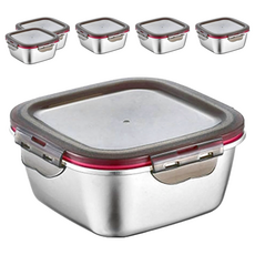 304不鏽鋼 正方形趣味保鮮盒, 600ml/1200ml/2400ml, 6個