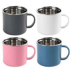 Dailylike 不鏽鋼馬克杯組 300ml, 白色+粉紅色+鐵灰色+藍色, 4個