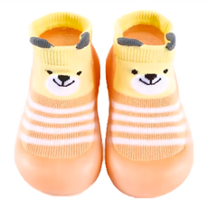 兒童款寬頭防滑透氣膠底學步鞋 高筒襪款, 20~21(12.5cm), 橘條紋熊