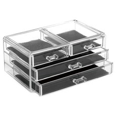 小麥購物 3層4抽屜 可透視桌上化妝品文具收納盒 L1044, 透明色, 1個