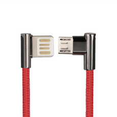 Kinyo Micro USB 雙面插彎頭鋅合金充電數據線 附束帶 USB-B21, 紅色, 1m, 1條