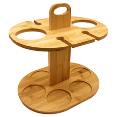 上手家居 紅酒架 雙層設計 穩固酒瓶酒杯收納 居家品味裝飾, 1個, 原木色