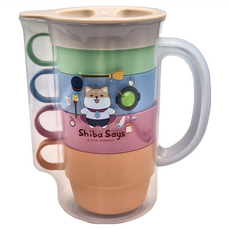 SL 三榮塑膠 柴語錄 粉彩一壺四杯組, 粉彩色, 1組