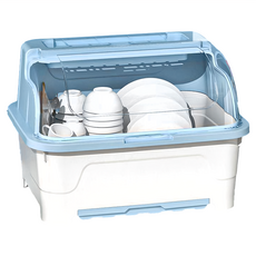 方形碗盤收納箱, 茶白, 特大號 44.5x33x31cm, 藍白色, 1組