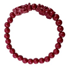 雙貔貅手串, 6mm, 紅硃砂